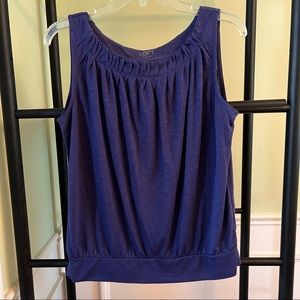 LOFT banded tank / sleeveless shell in sapphire blue with pleated neckline Small